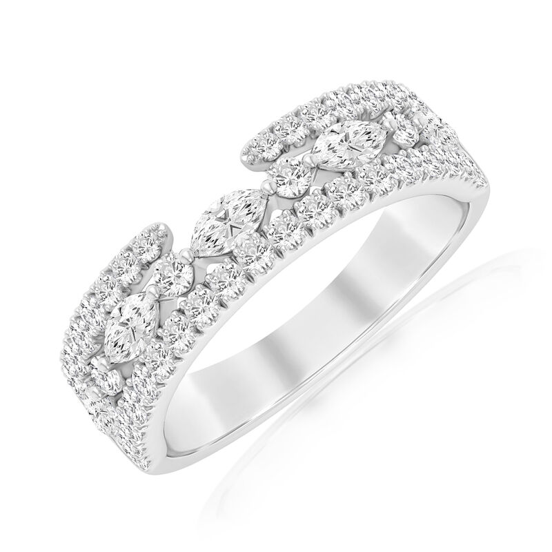 Lab Grown Diamond 1ctw. Marquise and Round Triple Row Wedding Ring in 14k White Gold image number null